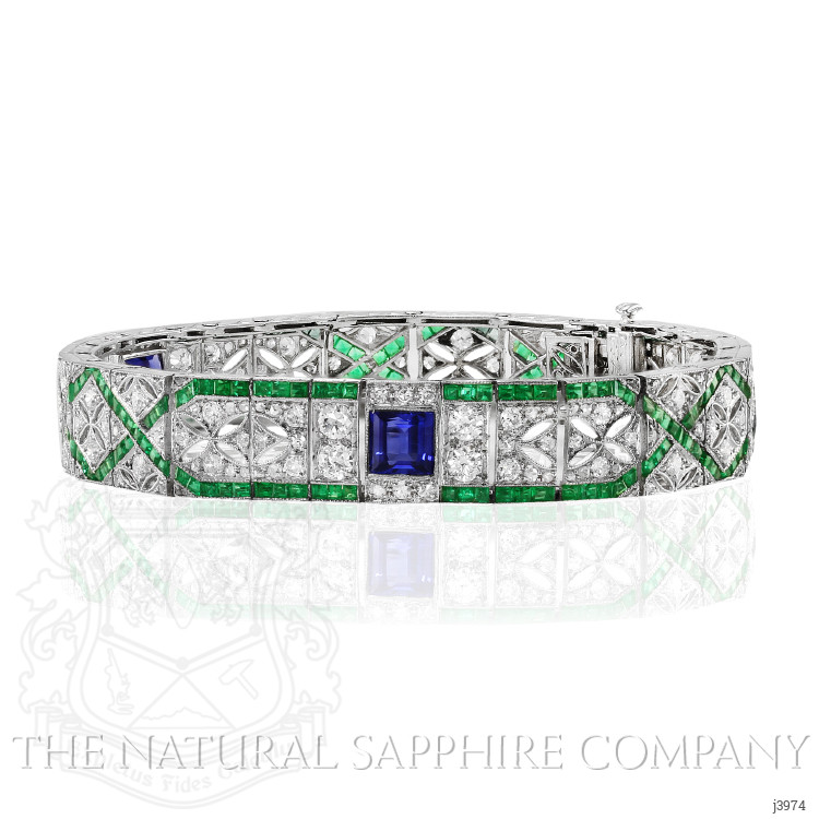 3.00 Ct.Tw. Multi Color Sapphire and Natural Diamond Antique Style Bracelet, Platinum 950